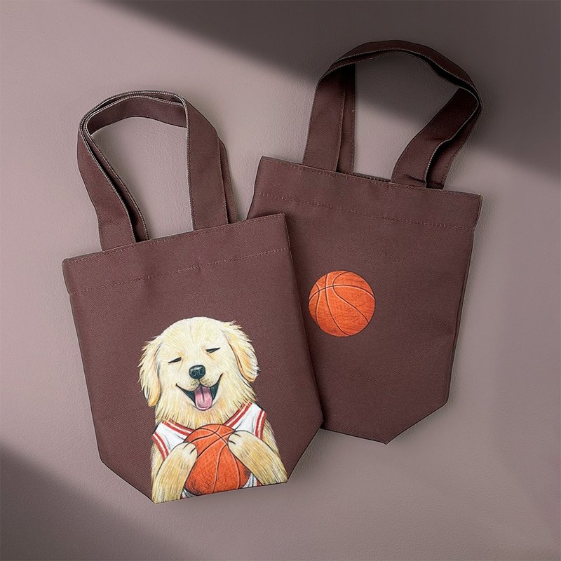 黃金獵犬籃球員_動物插畫/防潑水飲料袋/萬用環保袋/保溫瓶袋/雨/ - 手提包/手提袋 - 防水材質 咖啡色