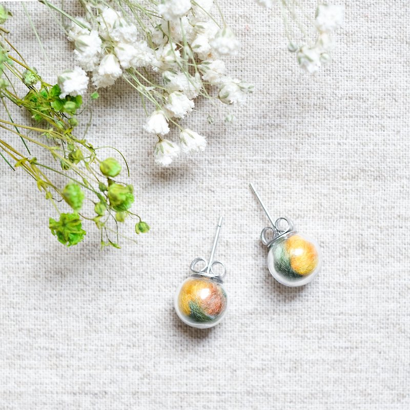 Autumn Leaves / Stainless Steel / Glass Dome Earrings - ต่างหู - แก้ว สีส้ม