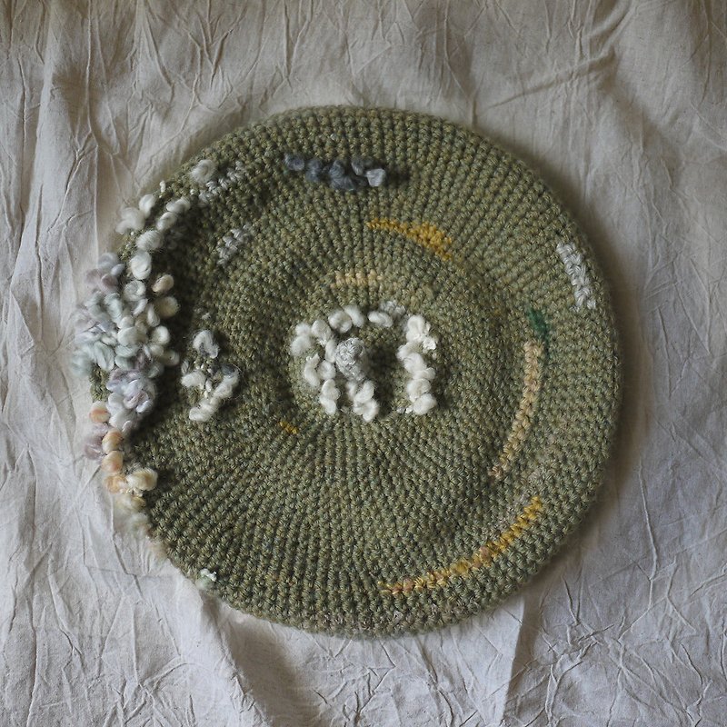 [Wool handmade beret hill hat] small stone moss - หมวก - ขนแกะ สีเขียว