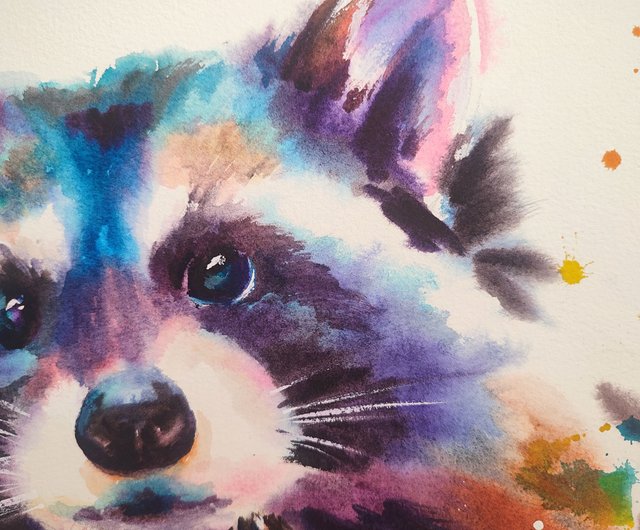アライグマの水彩画 カラフルな動物アート アライグマのイラスト