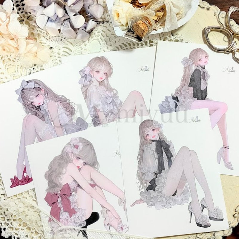 ステッカー original sticker  人物ステッカー オリジナルステッカー 女の子ステッカー 装飾ステッカー かわいい - 貼紙 - 紙 藍色