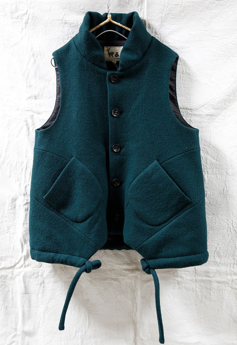 Native _ color stone dune stand collar pocket vest - Women's Vests - Wool Green