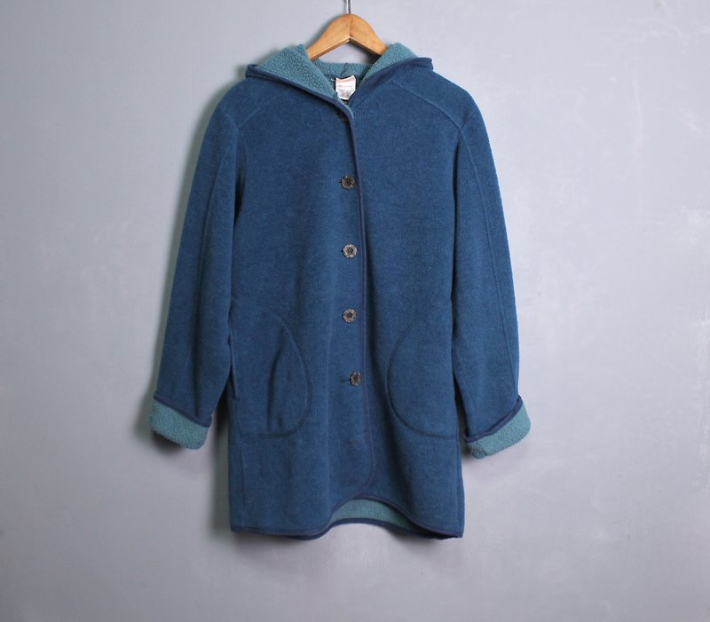 FOAK vintage American LLBean sea blue two-tone hooded jacket - เสื้อแจ็คเก็ต - วัสดุอื่นๆ 