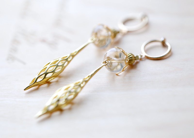 ||Golden garments||Meituo natural white crystal dangle earrings can be changed to clip type and shipped quickly - Earrings & Clip-ons - Crystal Gold