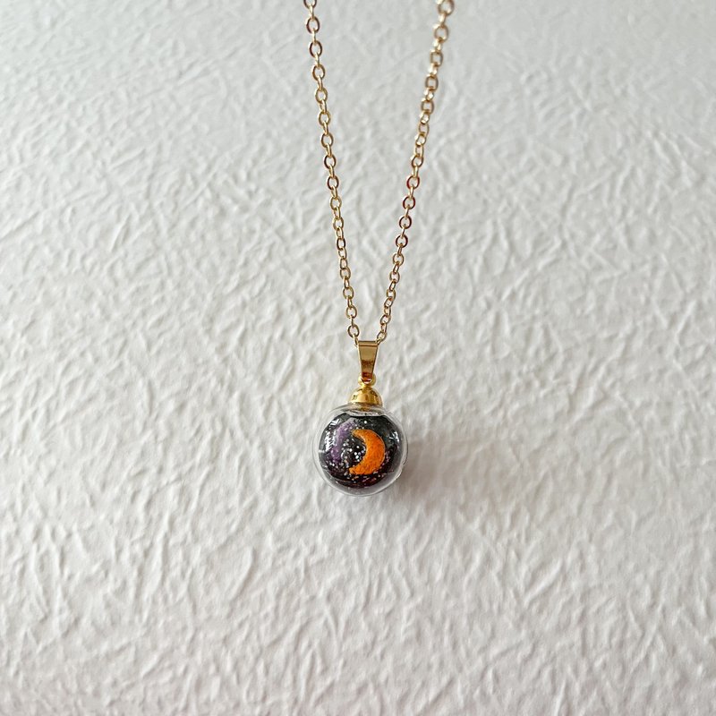 Glass ball moonlight 14k gold-plated necklace moon resin drop glue necklace 14k gold transparent feeling - สร้อยคอ - เรซิน 