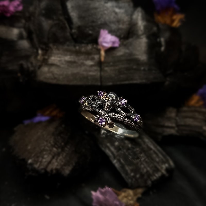 Goth ring - Sterling Silver Dark Gothic Skull Engagement Ring - 戒指 - 純銀 