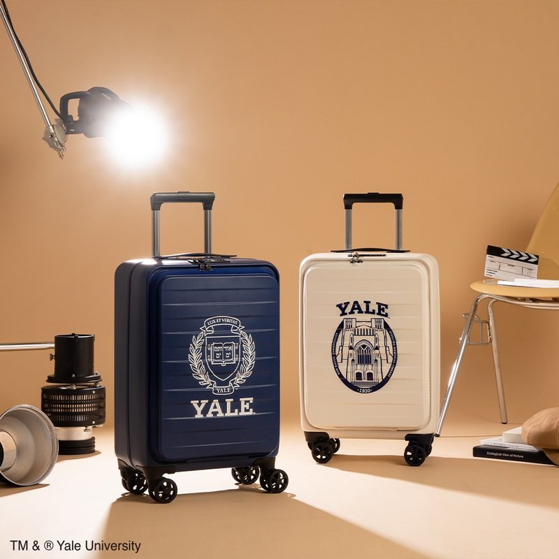 【Yale University】20-inch front flip-up suitcase carry-on suitcase - Luggage & Luggage Covers - Plastic White