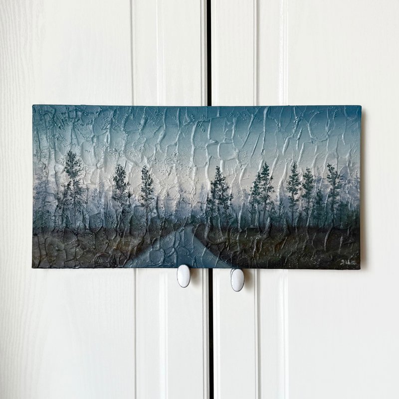 Landscape Oil Painting Rainy Forest Art Original Oil Artwork 用树画画 油画及风景 在画布上绘画风景 - 海報/掛畫/掛布 - 棉．麻 灰色