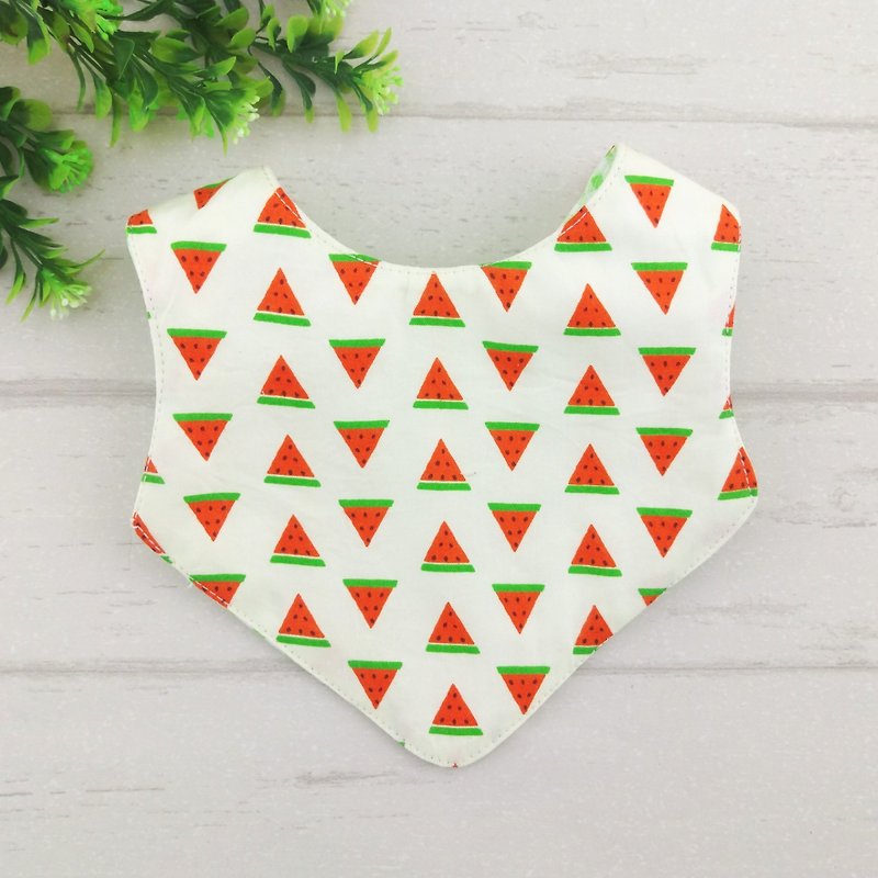 Fruit Party - Watermelon. Newborn double-sided bib / saliva towel (double cotton + four yarn) (can add 40 embroidery name) - Bibs - Cotton & Hemp Red