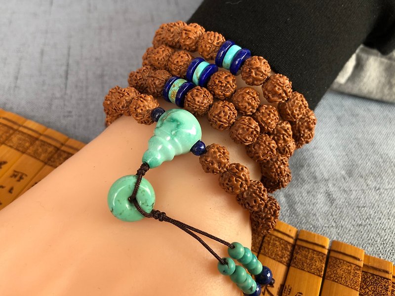 Vajra Bodhi Turquoise Beads Bracelet (108 Capsules) - สร้อยข้อมือ - ไม้ สีนำ้ตาล