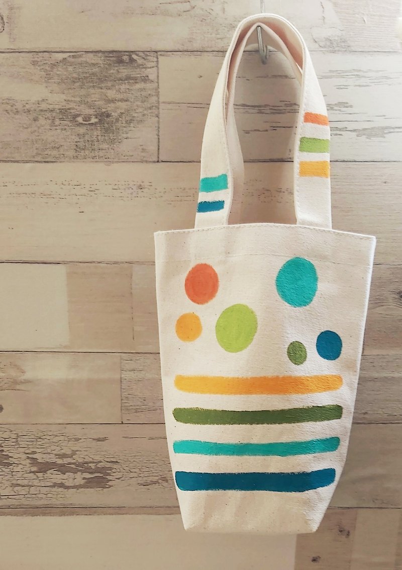 【純手繪】水壺袋 | 飲料袋 | 傘袋 | 帆布 | 點點條紋格子 - 杯袋/飲料提袋 - 其他材質 