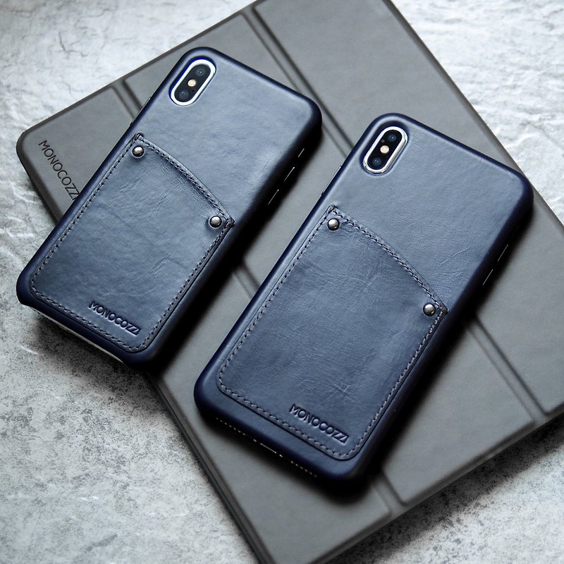 Exquisite | Vintage Leather Hard Shell Case for iPhone XS / Max  - Navy Blue