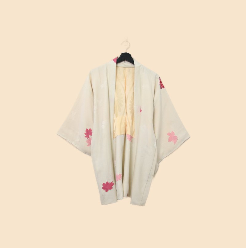 Back to Green-日本帶回羽織 粉桃蓮花 kb-50vintage kimono - 女大衣/外套 - 絲．絹 
