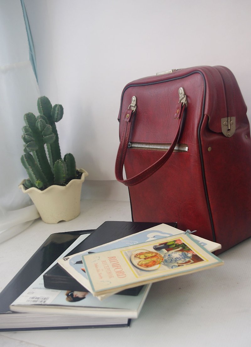 4.5studio- Nordic ancient antique bag - retro burgundy suitcase - กระเป๋าถือ - หนังแท้ สีแดง