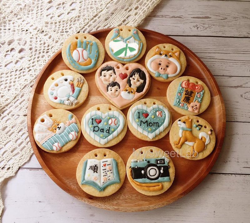 Salivation Cookies-Love Family Portrait-Baseball-Shiba Inu-Icing Biscuits 12+1/Group-Customizable