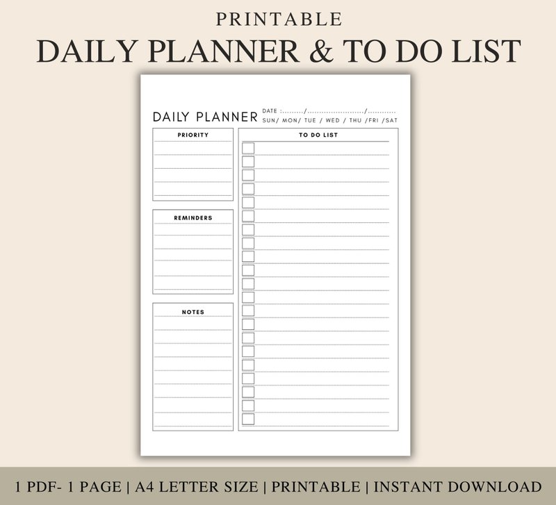 Minimalist A4 Daily Planner Printable: To-Do List PDF (Instant Download) - 其他數位商品 - 其他材質 