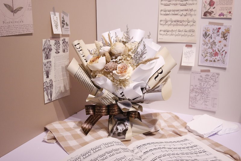 [Medium-sized Sola Bouquet]—Spring and Summer Series Newspaper Pastoral Style - Dried Flowers & Bouquets - Plants & Flowers Khaki