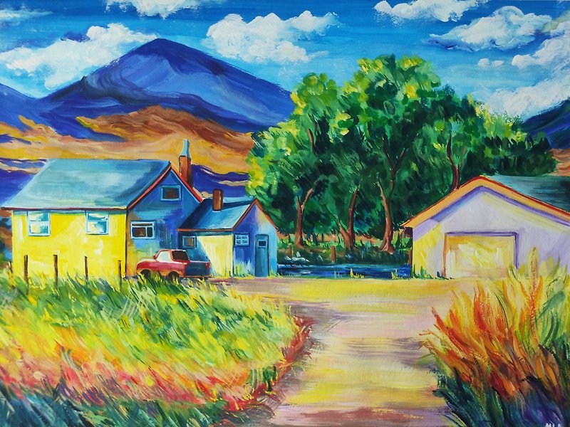 Landscape Original Painting, Hanging Picture, Mountains, Home Decor - Posters - Paper Multicolor