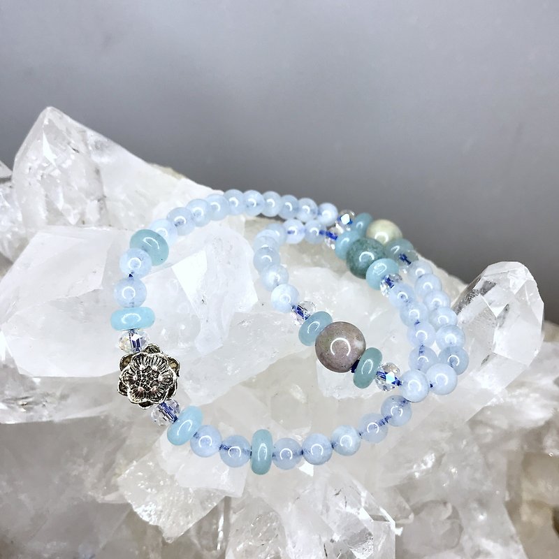 Sapphire sea Silver double circle bracelets