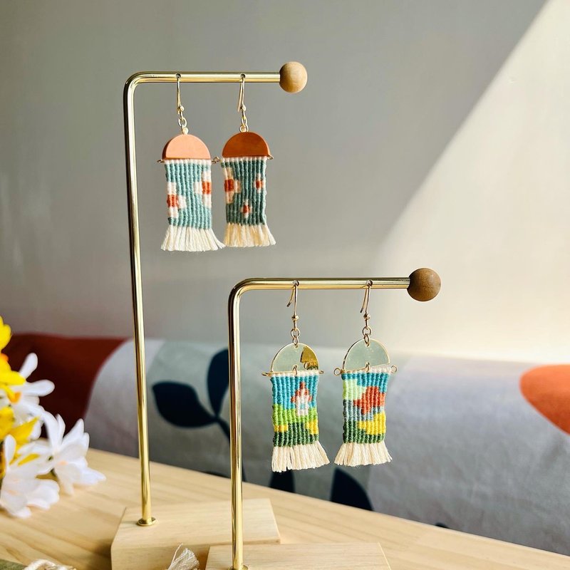 春日系列-編織耳環 | Spring-Earrings - 耳環/耳夾/耳骨夾 - 繡線 橘色