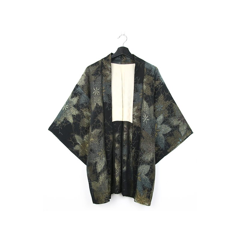 Back to Green-日本帶回羽織 金蔥刺繡 閃電花朵 /vintage kimono - 女大衣/外套 - 絲．絹 