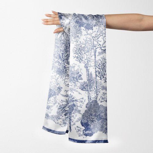 Toile De Jouy Silky Scarf (90cm) (Wrinkle Free, Machine