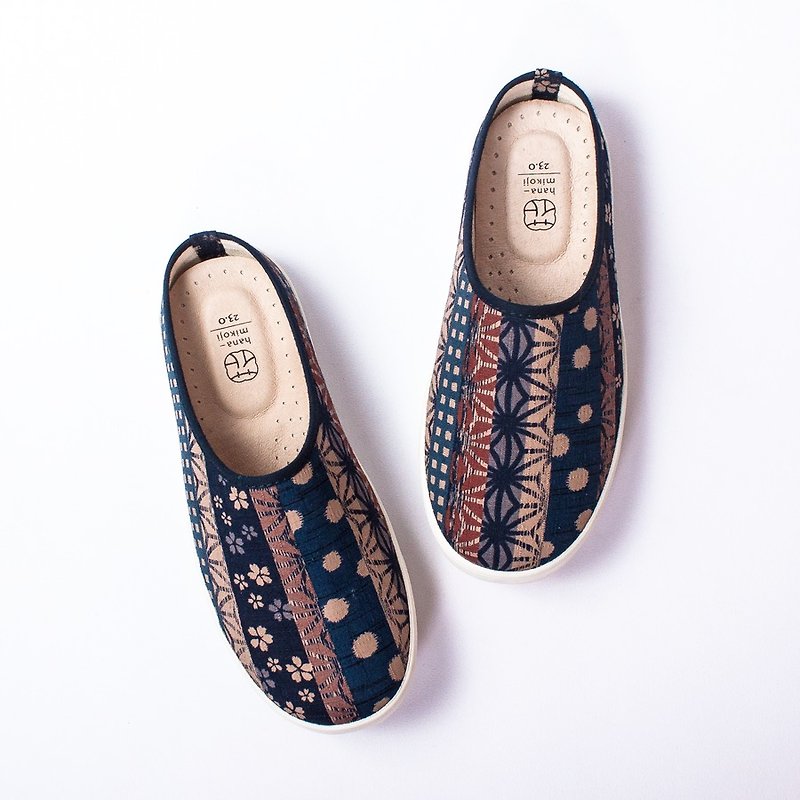 Slip-on casual shoes with Japanese fabrics Leather insole backless shoe - Women's Casual Shoes - Cotton & Hemp Multicolor