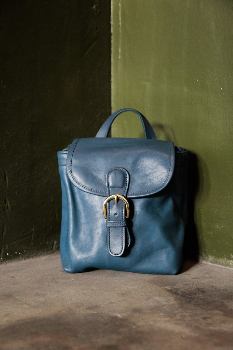 Tsubasa.Y│COACH Antique Bag D02 Blue Backpack Bronze Leather - กระเป๋าเป้สะพายหลัง - หนังแท้ สีน้ำเงิน