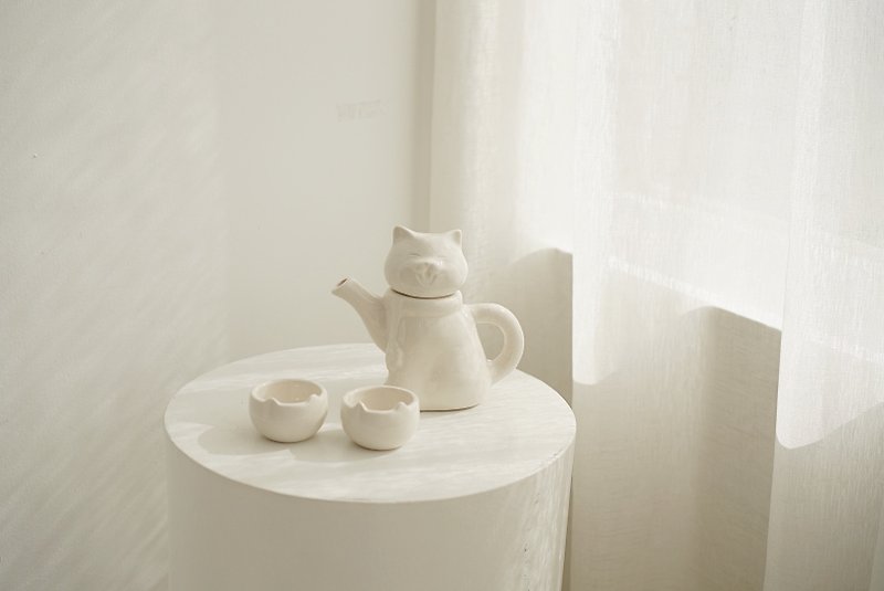 mewji original smiley cat cute white ceramic pot gift set - Teapots & Teacups - Pottery White