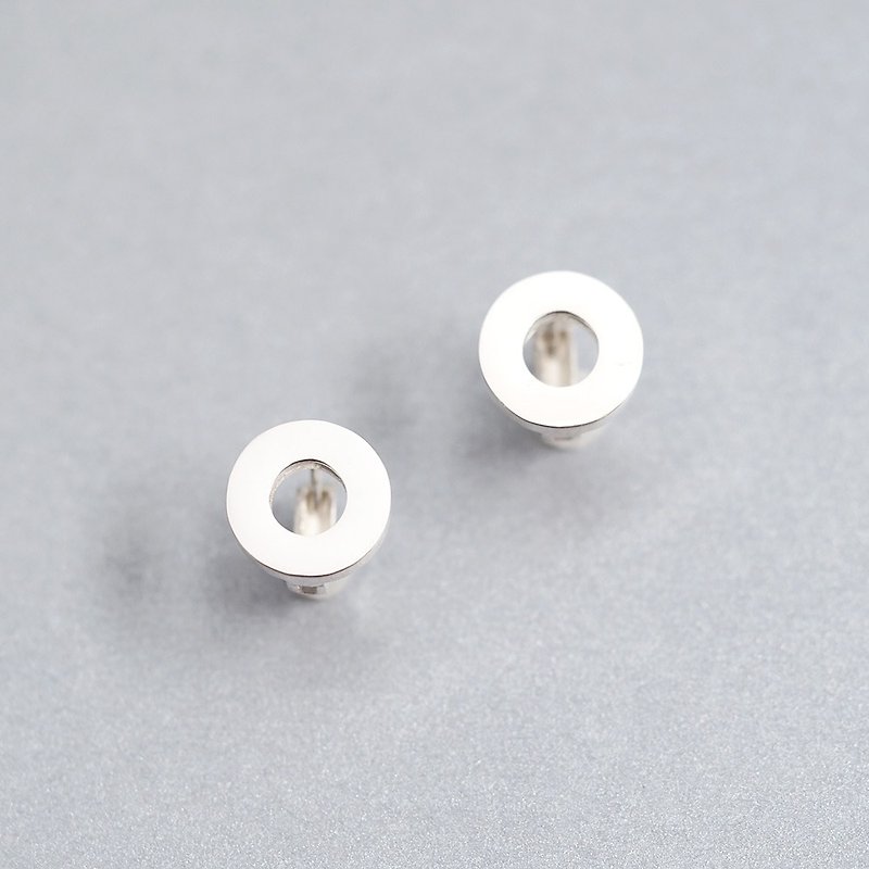 其他金屬 耳環/耳夾 銀色 - Round earrings Silver 925