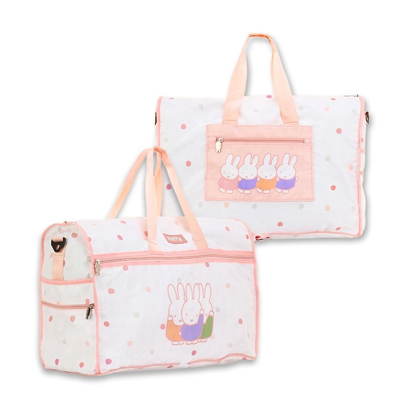 【Pinkoi x miffy】Stowable foldable travel bag-pink - กระเป๋าเดินทาง/ผ้าคลุม - เส้นใยสังเคราะห์ สึชมพู