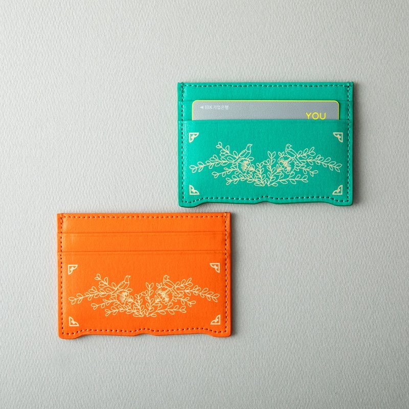 Vegan eco Korean traditional paper leather chrysanthemum card wallet - 皮夾/長短夾/錢包 - 其他材質 綠色