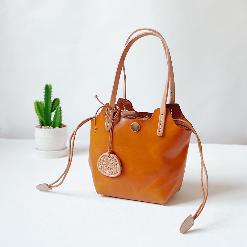 2W Cute 2way Tanned Leather Shoulder Bag with Pouch Casual Mini Bag Lightweight - Messenger Bags & Sling Bags - Genuine Leather Orange