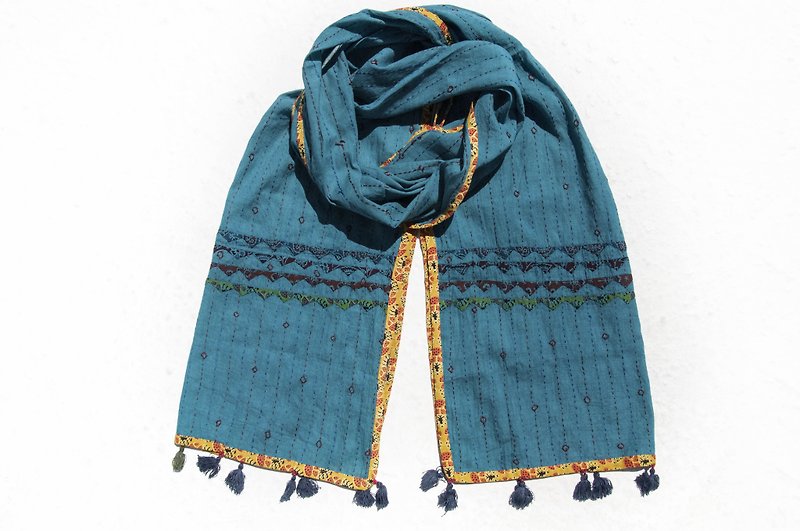 Hand-stitched pure cotton silk scarf / pure cotton embroidered scarf / India organic cotton embroidered silk scarf-desert style woodcut printing