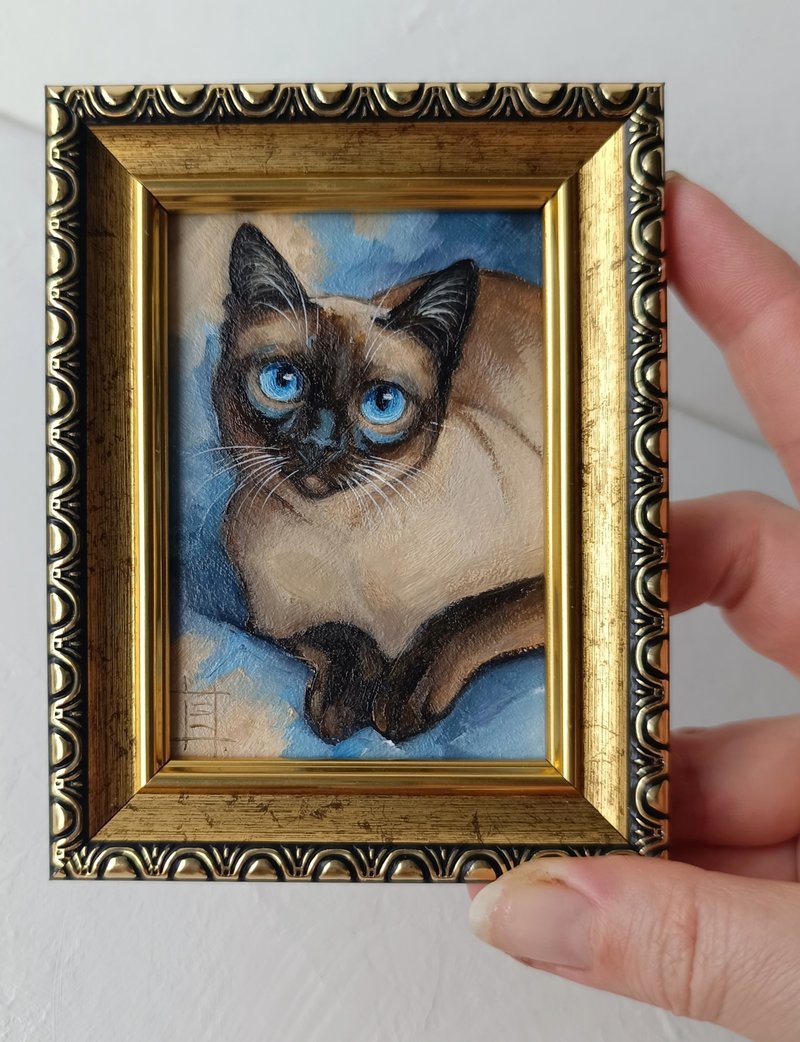 ACEO原創暹羅貓繪畫tina chat art 2.5*3.5英寸 - 壁貼/牆壁裝飾 - 其他金屬 咖啡色