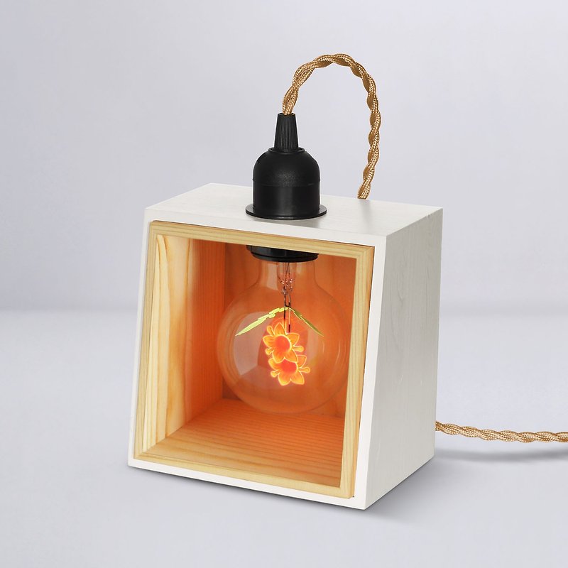 方形木制小夜燈 - 含1 個 太陽花球燈泡 Edison-Style 愛迪生燈泡 - 燈具/燈飾 - 木頭 白色