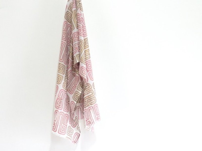 其他材質 絲巾 白色 - Woodblock print / soft cotton shawl No.3