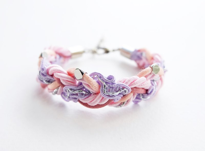 Pink purple braided bracelet - สร้อยข้อมือ - วัสดุอื่นๆ สีม่วง
