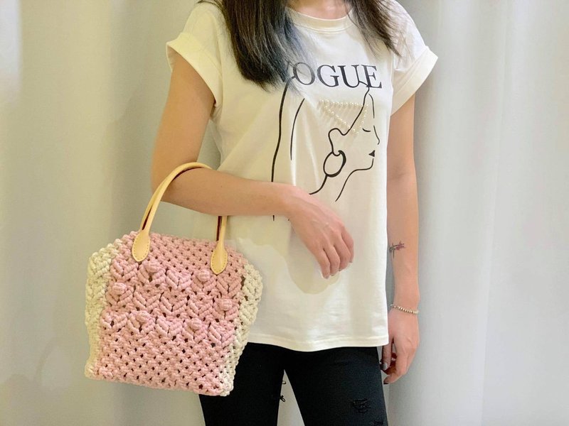 造型波士頓手提編織包【Macrame Bag】 - 手提包/手提袋 - 棉．麻 