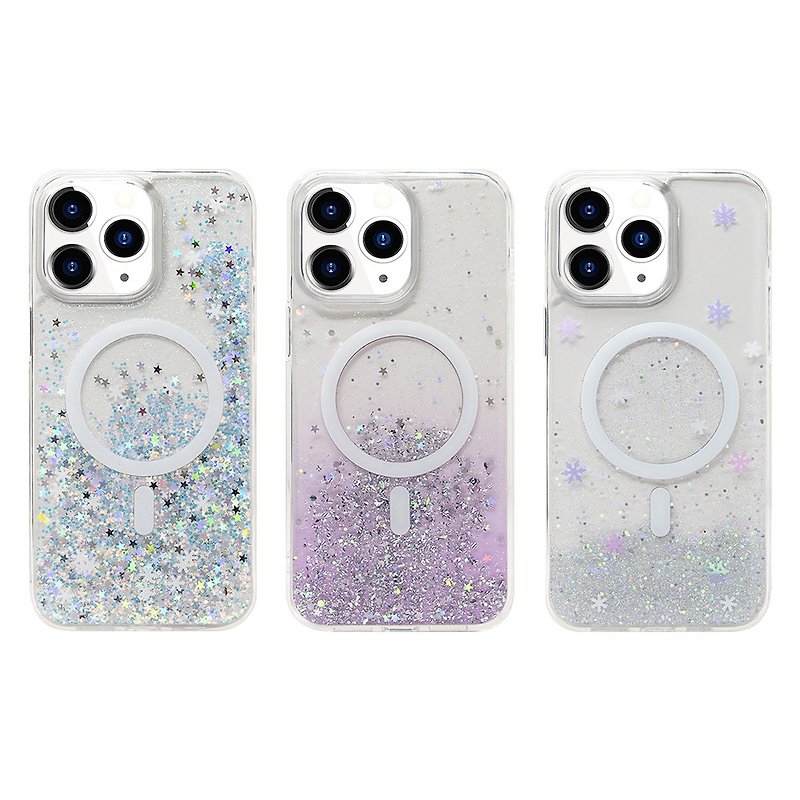 iPhone15/Pro/Pro Max 3D Shining Star Sand Crystal Diamond Phone Protective Case-White Supports MagSafe - เคส/ซองมือถือ - พลาสติก หลากหลายสี