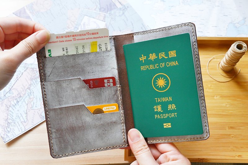 護照套 真皮 手作 咖啡色擦蠟皮 多色可選 免費刻字與包裝