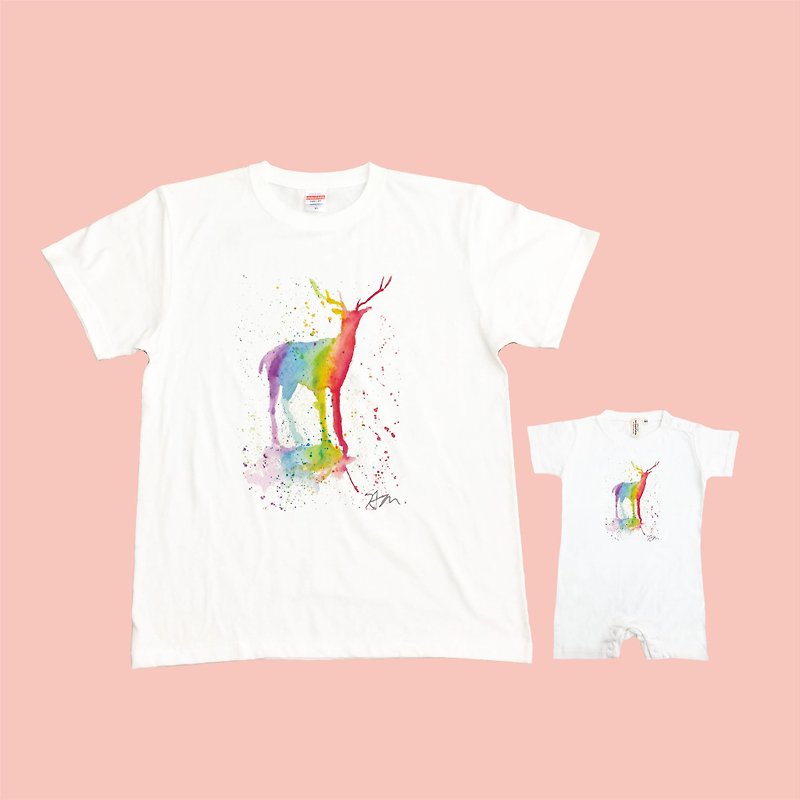 [Series] Sam Earth Rainbow Rainbow Family fitted deer group (two in) Japan United Athle neutral feeling soft cotton T-shirt / children's T-shirt / bag fart clothing - Other - Cotton & Hemp 