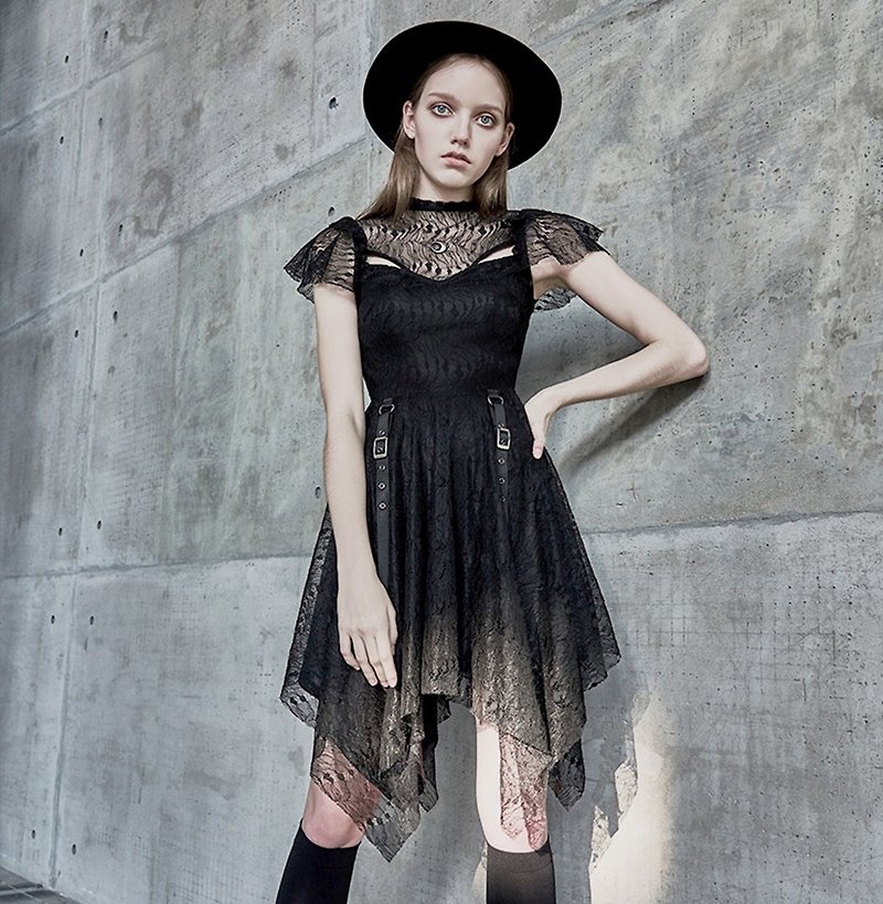 Pagan Moonlight Ritual Lace Dress /*NEW LARGER SIZE* - One Piece Dresses - Other Materials Black