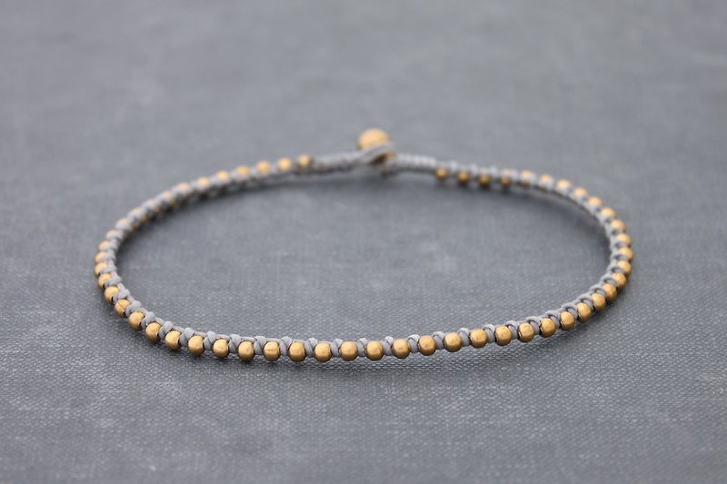 Cotton & Hemp Other Gray - Grey Woven Beaded Stud Brass Simple Anklet