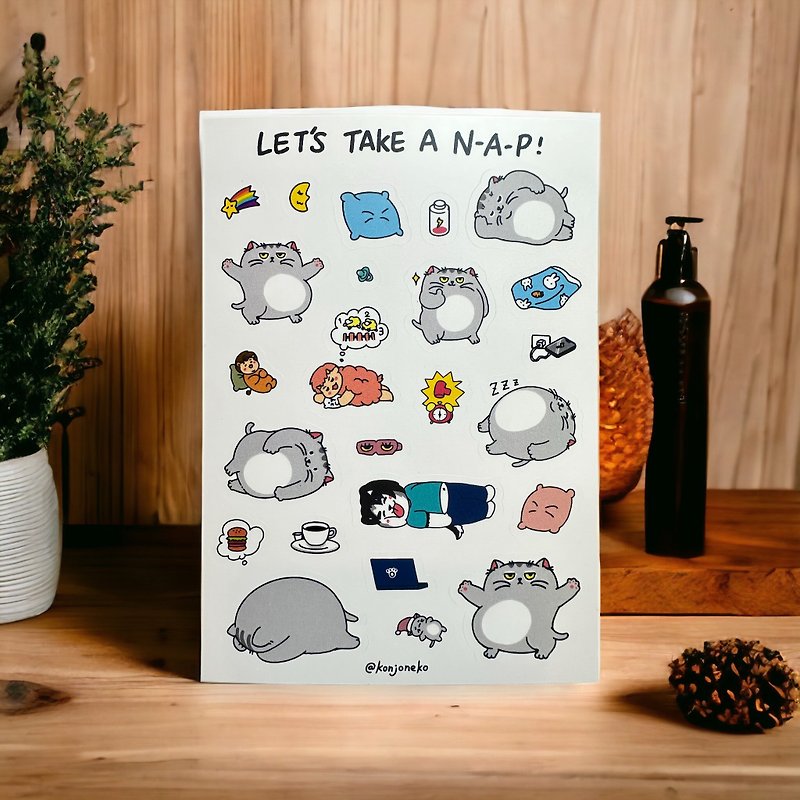 Root Cat Napping Illustrated Sticker - Stickers - Paper Gray