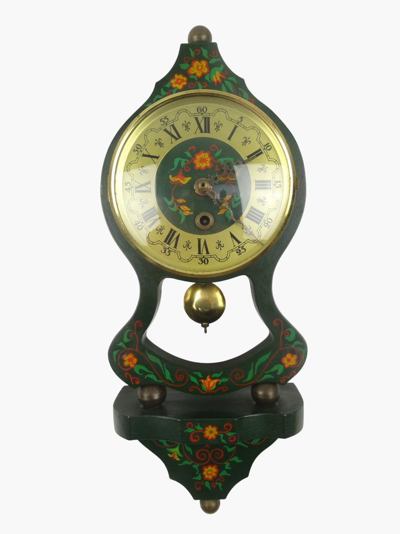 Antique Vintage Warmink Wuba Wall Clock – Mid-Century Wooden Clock - 時鐘/鬧鐘 - 木頭 綠色