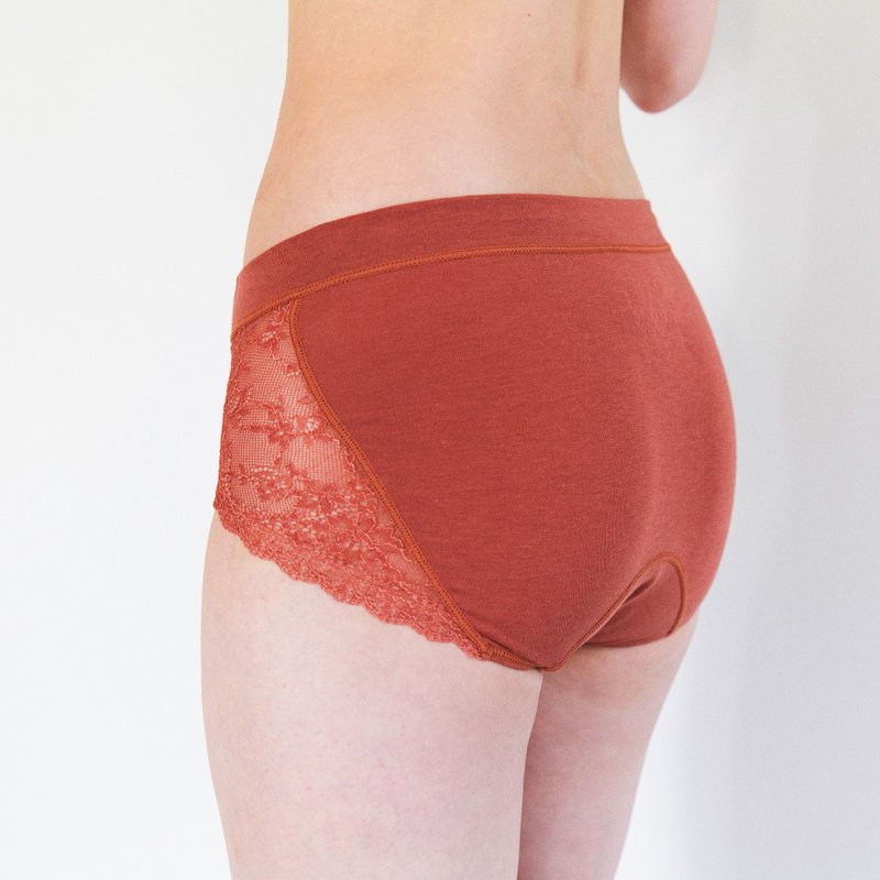 肌にやさしいオーガニックコットン生理ショーツ　hiiro　オレンジ　レギュラー　レース　パッド別売 - 女內衣褲 - 棉．麻 橘色