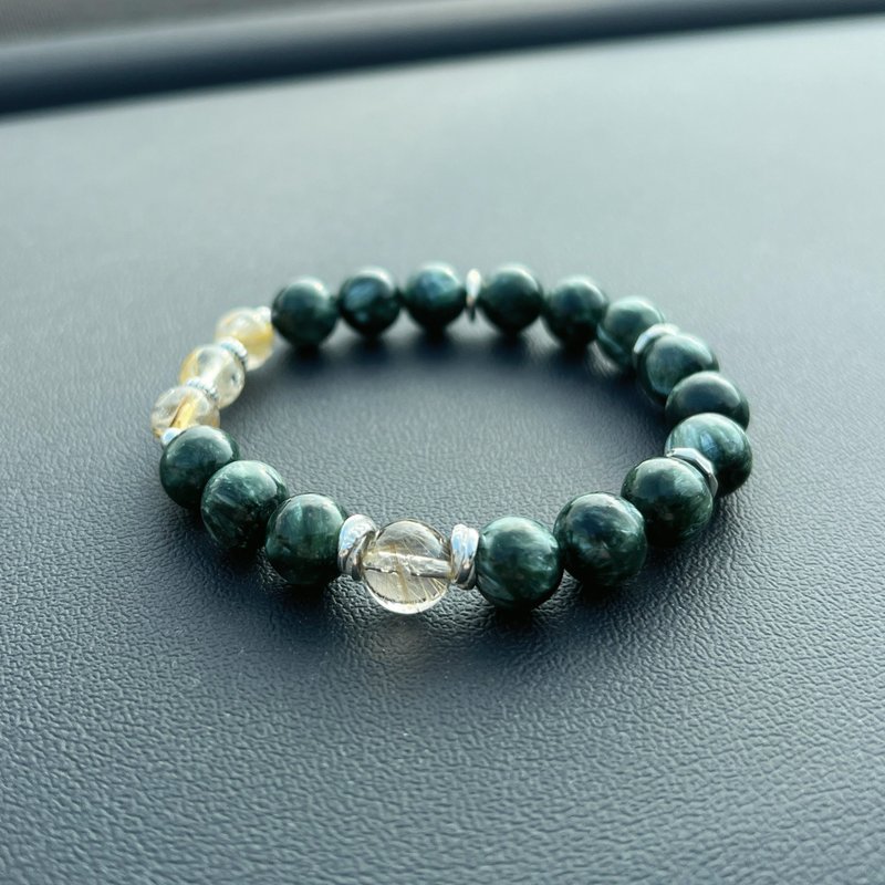 Green Dragon Crystal x Blonde Crystal Men's Bracelet - สร้อยข้อมือ - คริสตัล สีเขียว