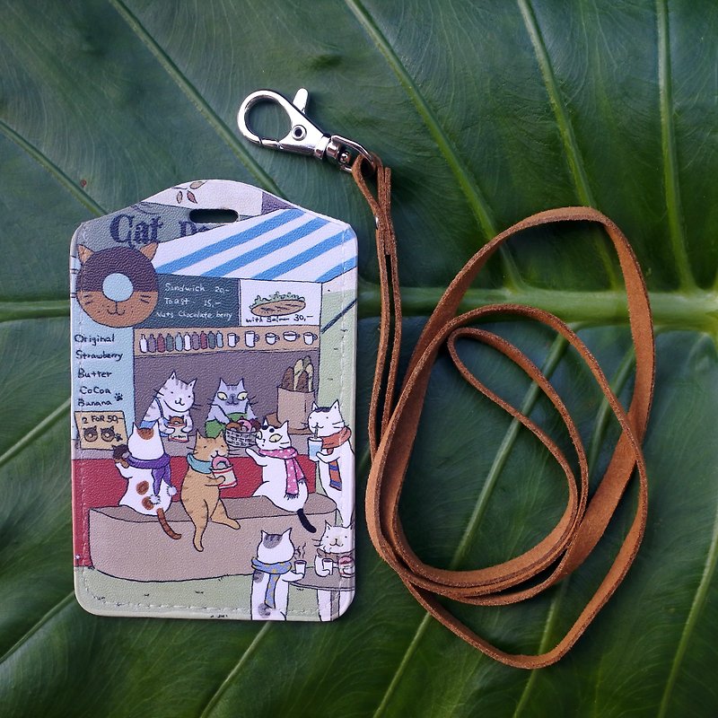 Three cats shop ~ sweet ring ticket holder (illustrator: Miss Cat) - ID & Badge Holders - Genuine Leather Multicolor