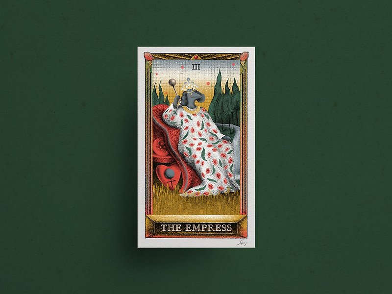 Sophia Ji Micro-jet Painting | Tarot Series | Queen's Card - โปสเตอร์ - กระดาษ สีเขียว